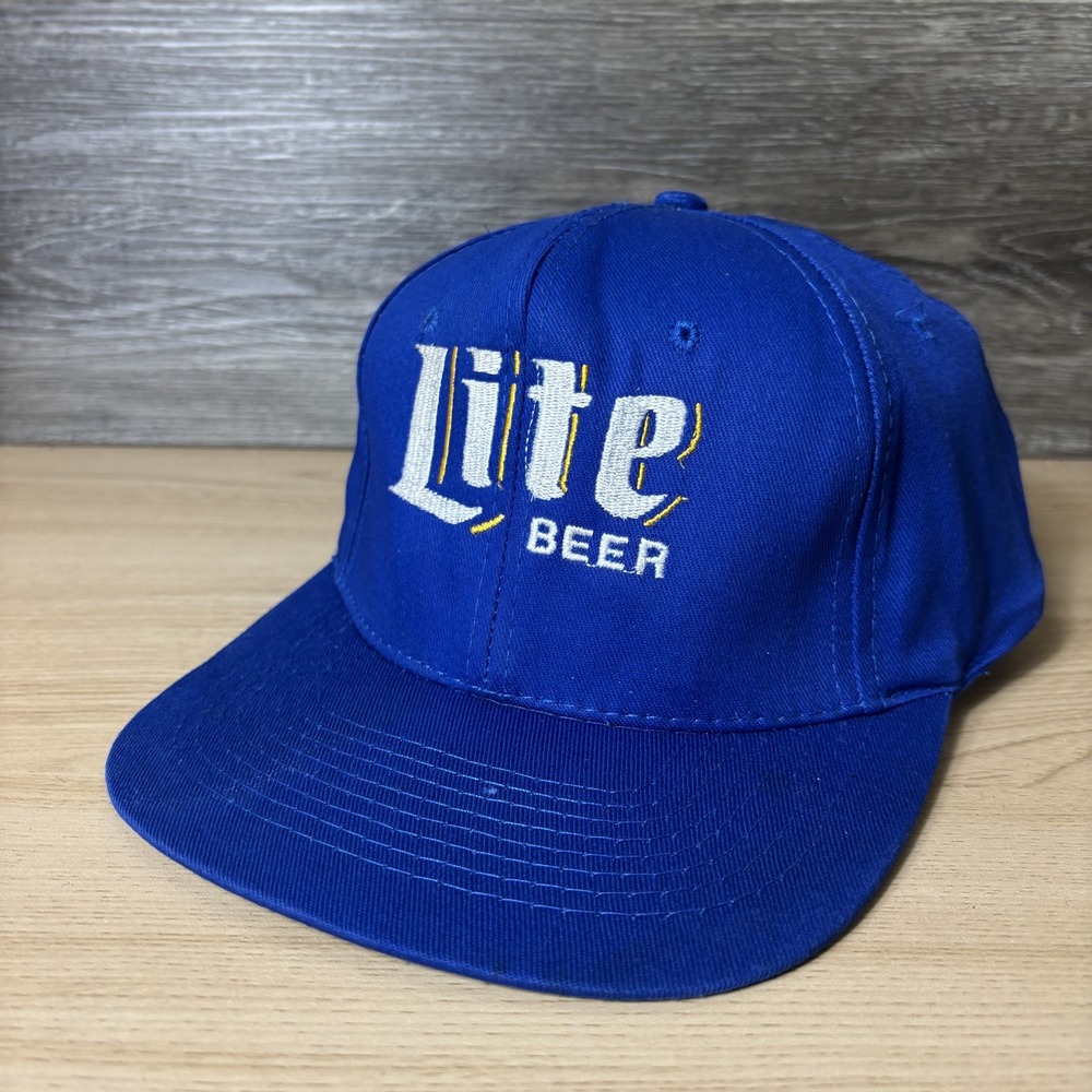 VINTAGE Miller Lite Hat Cap Snap Back Blue Beer Brewing Embroidered 90s - Picture 4 of 13